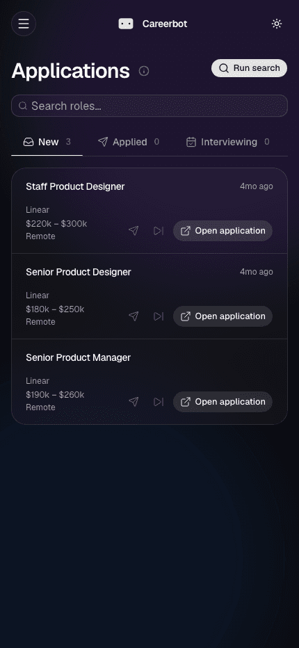 Careerbot mobile application pipeline with three new roles